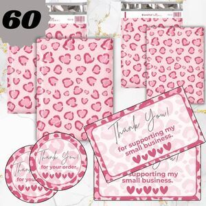 60 Pack 10"x13” 14.5" x 19 ANIMAL PRINT POLYMAILERS & THANK YOU CARDS & STICKERS